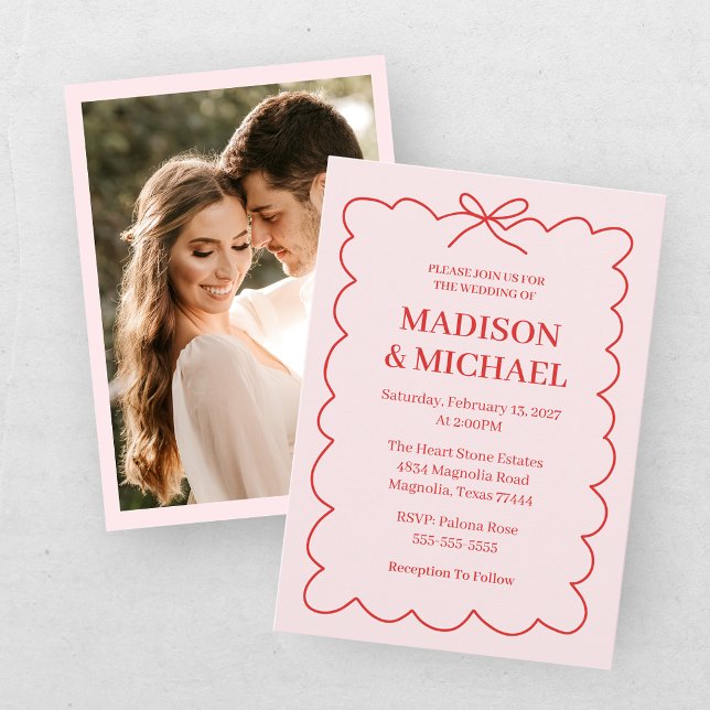Invitation Photo de mariage rétro Saint-Valentin rouge rose (Créateur téléchargé)