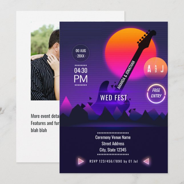 Invitation Photo de mariage Rock and Roll (Devant / Derrière)