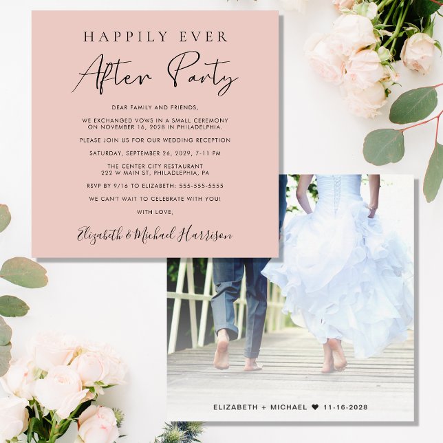 Invitation Photo de mariage rose pour une réception de mariag (Créateur téléchargé)
