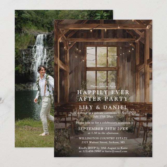 Invitation Photo de mariage rustique dans une grange pour un  (Devant / Derrière)