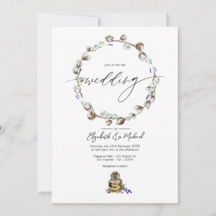 Invitation Photo de mariage rustique en coton lavande dans un