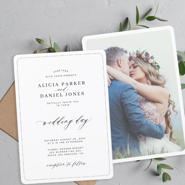 Invitation Photo de mariage simple élégant noir et blanc (Créateur téléchargé)