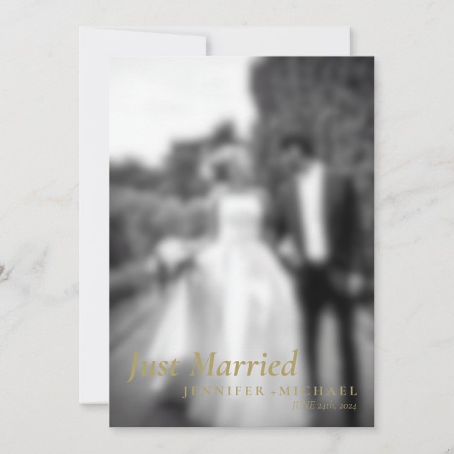 Invitation Photo de mariage simple Just Married bleu marine e (Devant)