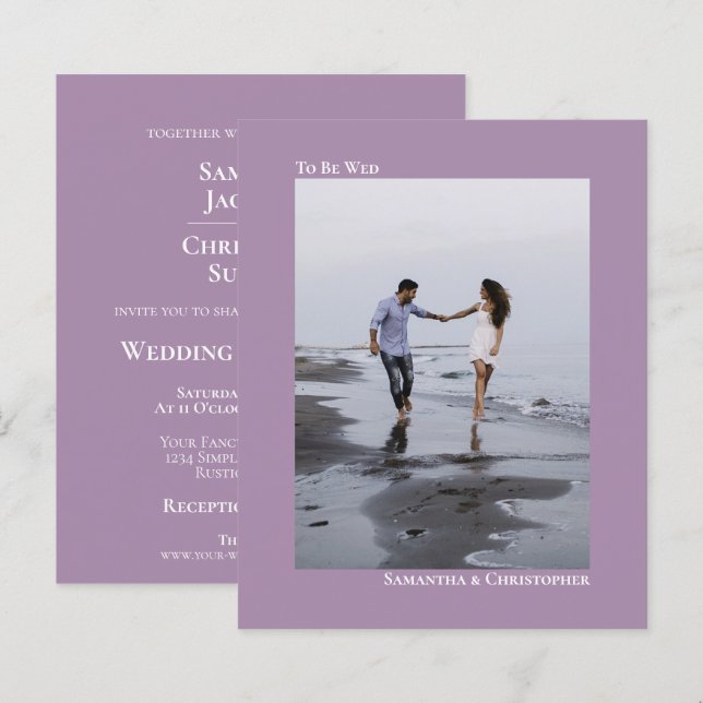 Invitation photo de mariage simple LAVANDE À PETIT (Devant / Derrière)
