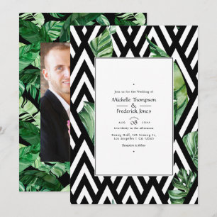 Invitation Photo de mariage tropical moderne à chevron