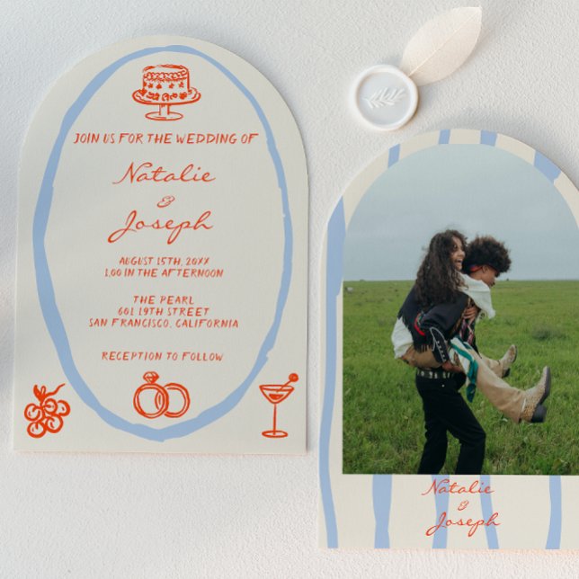 Invitation Photo de mariage unique arqué et fantaisiste dessi (Créateur téléchargé)