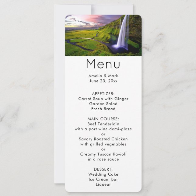 Invitation Photo de menu Cascade islandaise Nature verte (Devant)