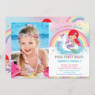 Invitation Photo de Mermaid et Unicorn Pool Birthday Party