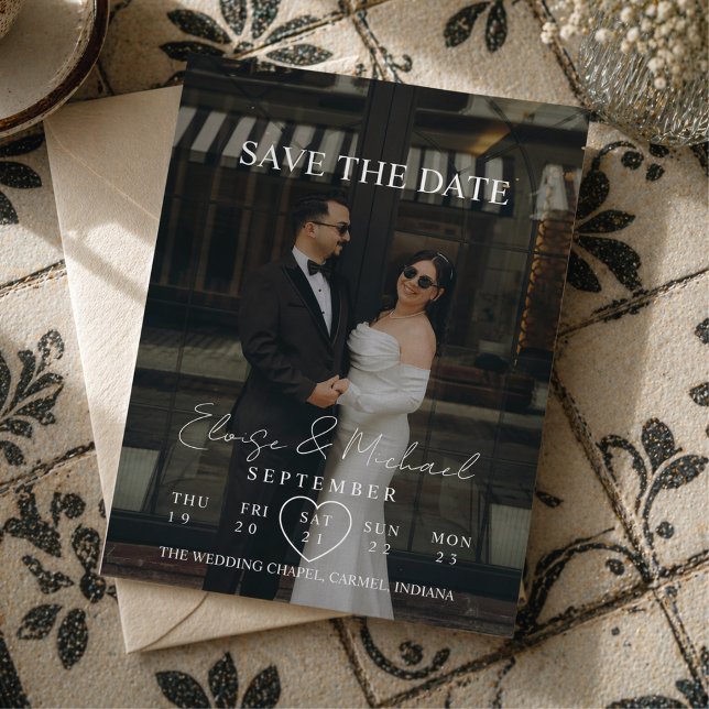 Invitation Photo de mise en garde du calendrier de style mode (Modern Calendar Style Photo Save The Date Invitation)