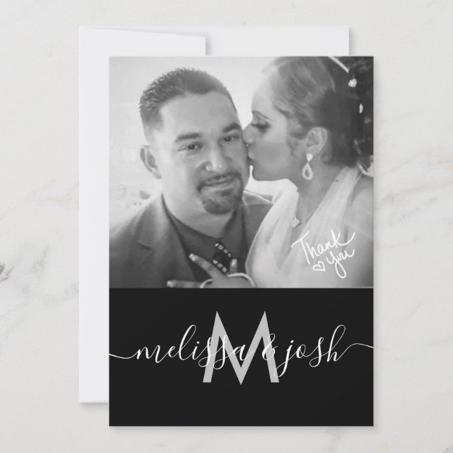 Invitation Photo de monogramme de mariage Merci écriture mode (Devant)