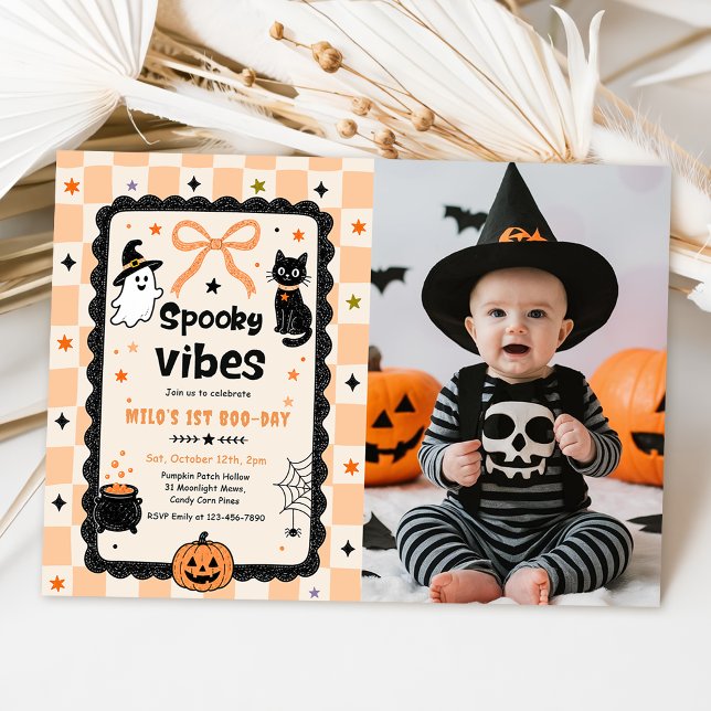 Invitation Photo de naissance d'Halloween avec des vibrations (Créateur téléchargé)