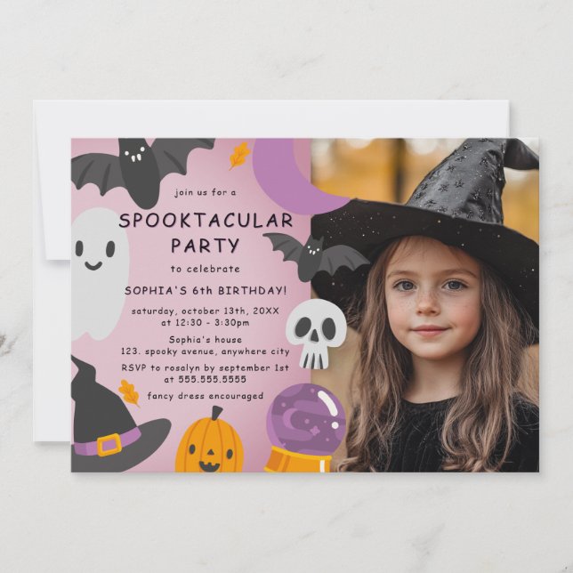 Invitation Photo de naissance d'Halloween pour enfants en ora (Devant)