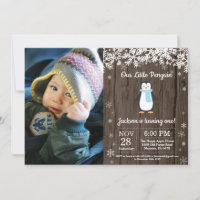 Photo de naissance garçon hiver Manchot rustique