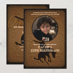 Invitation Photo de naissance Western cuir Cow-boy Wild West