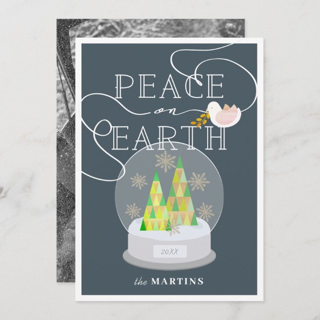 Invitation Photo de Noël Arbre de neige Globe de neige (Devant / Derrière)