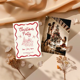 Invitation Photo de Noël de fête de vacances de ruban rouge é