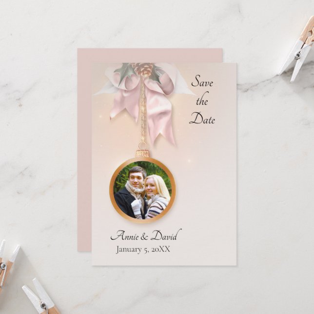 Invitation  Photo de Noël d'hiver Enregistrer la date (Devant/Arrière en situation)