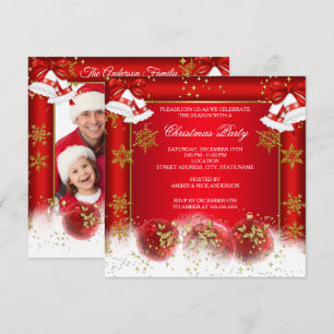 Invitation Photo de Noël Fête Boule Rouge Or