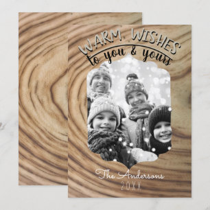 Invitation Photo de Noël minimaliste rustique en bois