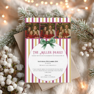 Invitation Photo de Noël • Rayures Rose et Or