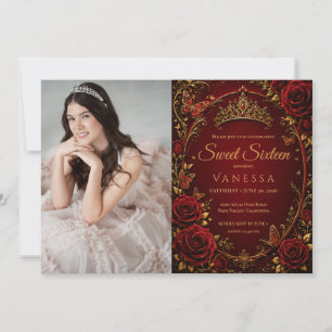 Invitation Photo de papillons princesse douce 16 rouge