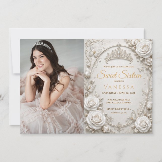 Invitation photo de papillons princesse sweet 16 (Devant)