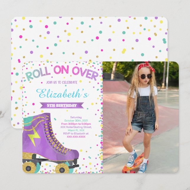 Invitation photo de patin à roulettes  (Devant / Derrière)