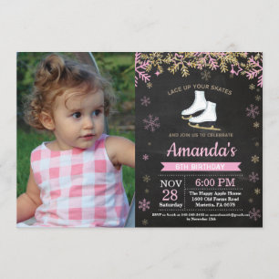 Invitation Photo de patin de rose de fête d'anniversaire de
