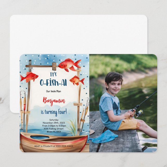 Invitation Photo de pêche pour 4e anniversaire (Devant / Derrière)