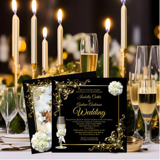 Invitation Photo de perle noire or de champagne de mariage
