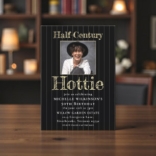 Invitation Photo de pinstripe noir Hottie Half-Century