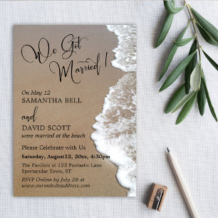 Invitation Photo de plage de sable et de mousse, nous nous so