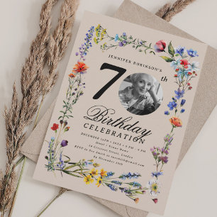 Invitation Photo de prairie fleurie pour 70e anniversaire Cha