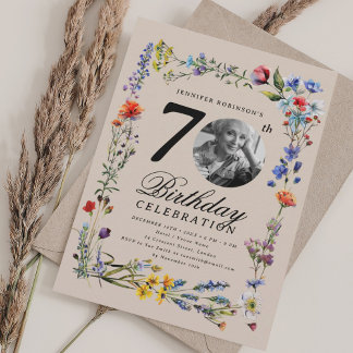 Invitation Photo de prairie fleurie pour 70e anniversaire Cha