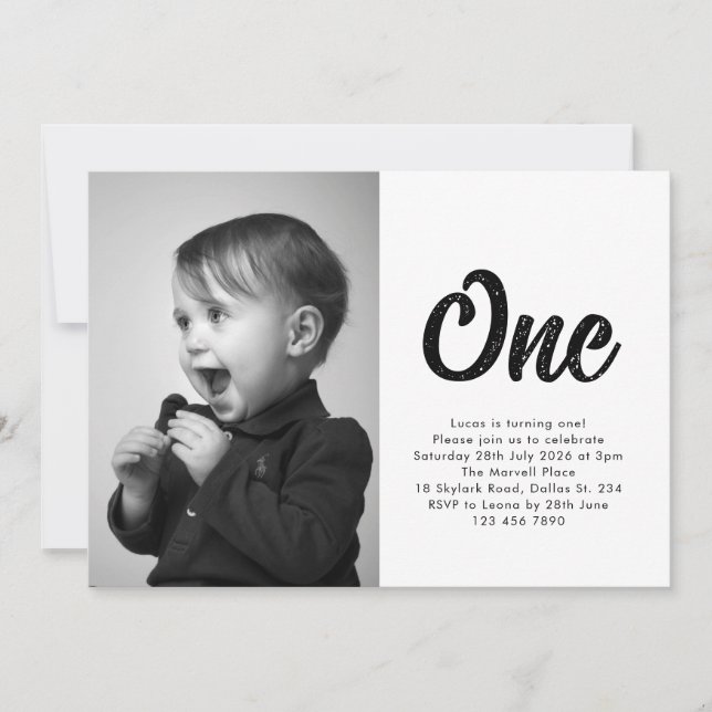 Invitation Photo de premier anniversaire avec typographie en  (Devant)