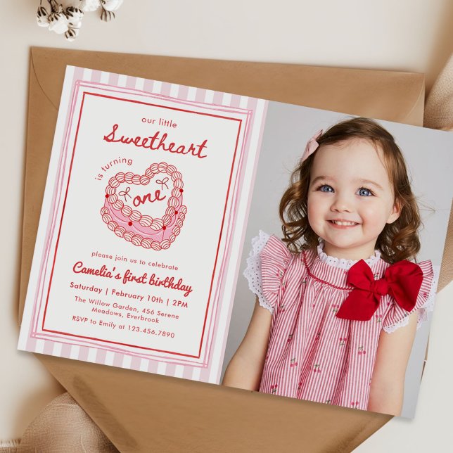 Invitation Photo de premier anniversaire de la Saint-Valentin (Créateur téléchargé)
