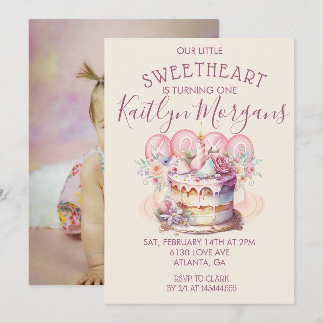 Invitation Photo de premier anniversaire de la Saint-Valentin (Devant / Derrière)