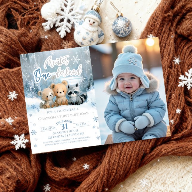 Invitation Photo de premier anniversaire de Winter Onederland (Créateur téléchargé)
