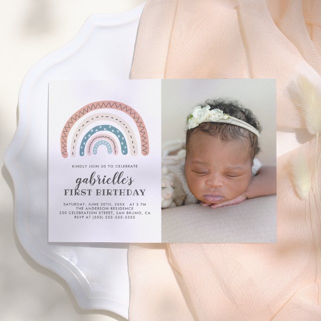 Invitation Photo de premier anniversaire d'une fille avec un  (Créateur téléchargé)