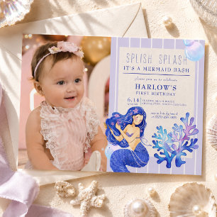 Invitation Photo de premier anniversaire Splash Bash Mermaid