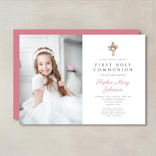 Invitation Photo de première communion d'une fille avec une c