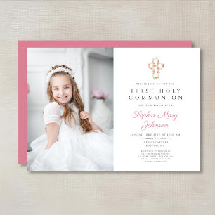 Invitation Photo de première communion d'une fille avec une c