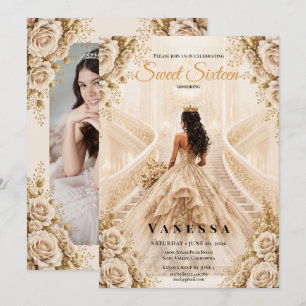 Invitation photo de princesse douce 16 Beige et Or