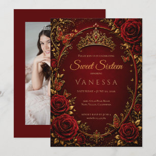 Invitation Photo de princesse rouge sweet 16