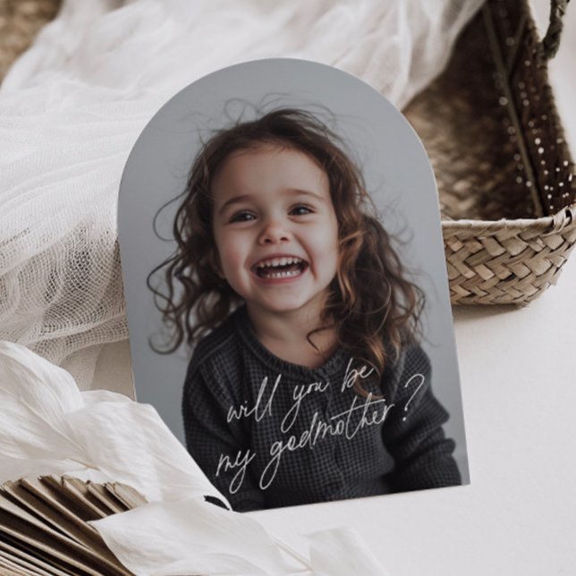 Invitation Photo de proposition manuscrite de marraine Arch  (Zazzle Godmother Handwritten Proposal Photo Arch  Invitation (Front))