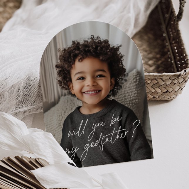 Invitation Photo de proposition manuscrite de parrain  (Zazzle Godfather Handwritten Proposal Photo Arch  Invitation (Front))