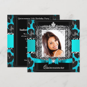 Invitation Photo de Quinceanera 15 ans Bleu Turquoise