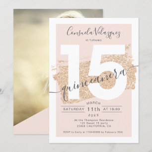 Invitation photo de quinceanera à brosse à parties scintillan