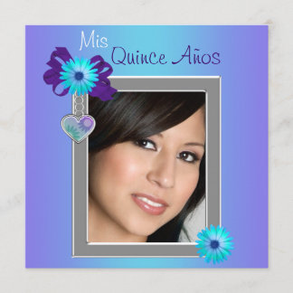 Invitation Photo de Quinceanera avec des marguerites sarcelle