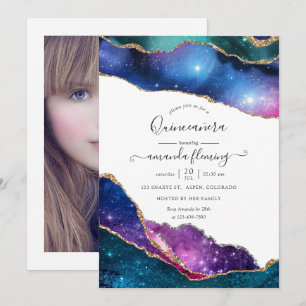 Invitation Photo de Quinceañera avec Galaxie Agate
